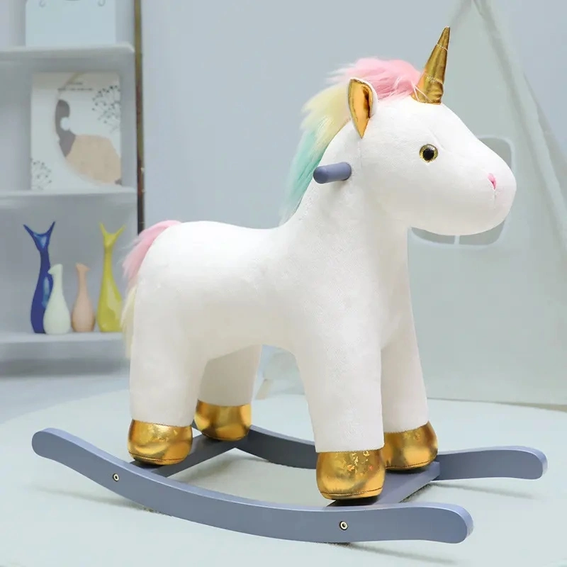 Factory Wholesale Children Customization Sell Certificate Kids Rocking Horse Toy Riding Baby Wooden Rocking Shaking Plush Horse Toy