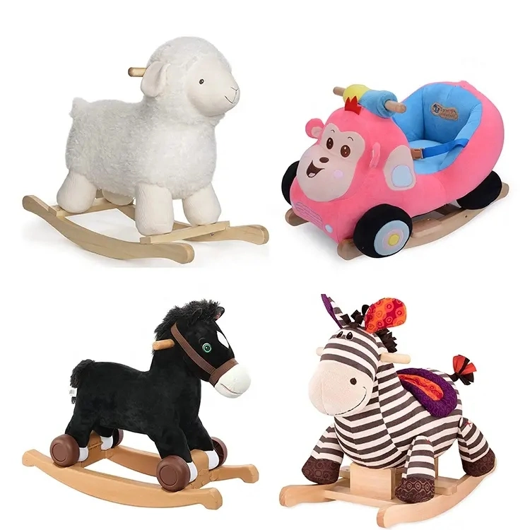 Factory Wholesale Children Customization Sell Certificate Kids Rocking Horse Toy Riding Baby Wooden Rocking Shaking Plush Horse Toy