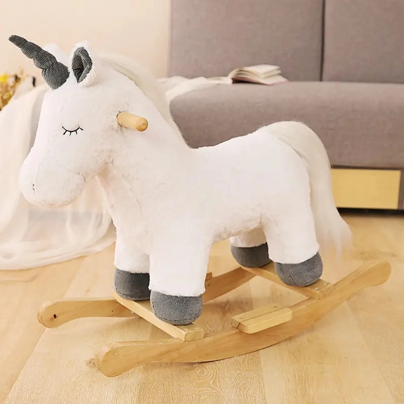 Factory Wholesale Children Customization Sell Certificate Kids Rocking Horse Toy Riding Baby Wooden Rocking Shaking Plush Horse Toy