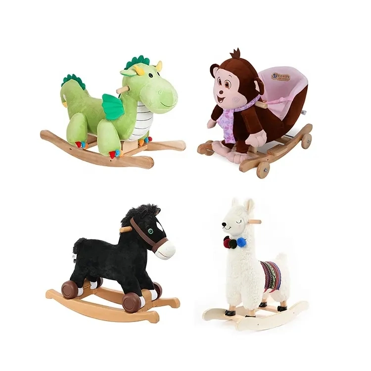 Factory Wholesale Children Customization Sell Certificate Kids Rocking Horse Toy Riding Baby Wooden Rocking Shaking Plush Horse Toy