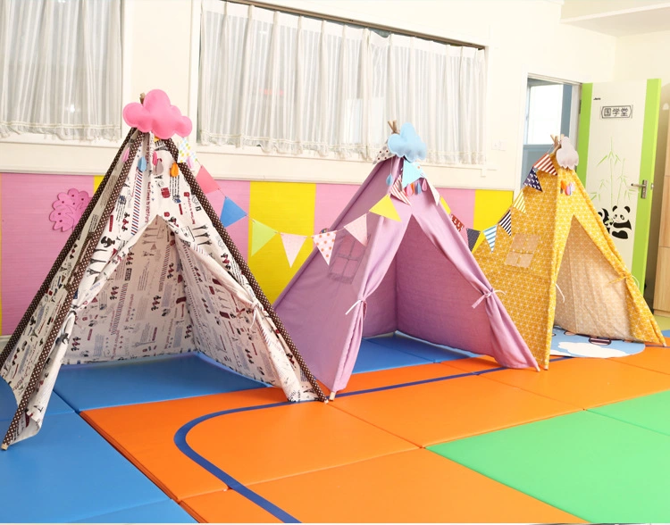 Indoor Wooden Indian Children′ S Tent 100% Cotton Kids Folding Teepee Canvas Tent