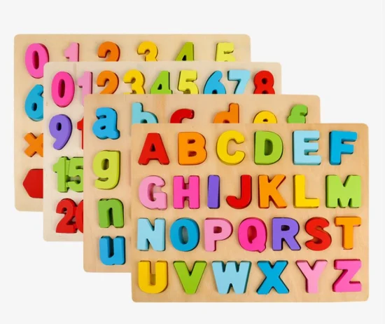 クリエイティブウッドパズル ABC 文字と数字 モンテッソーリ学習ボード 幼児用知育玩具